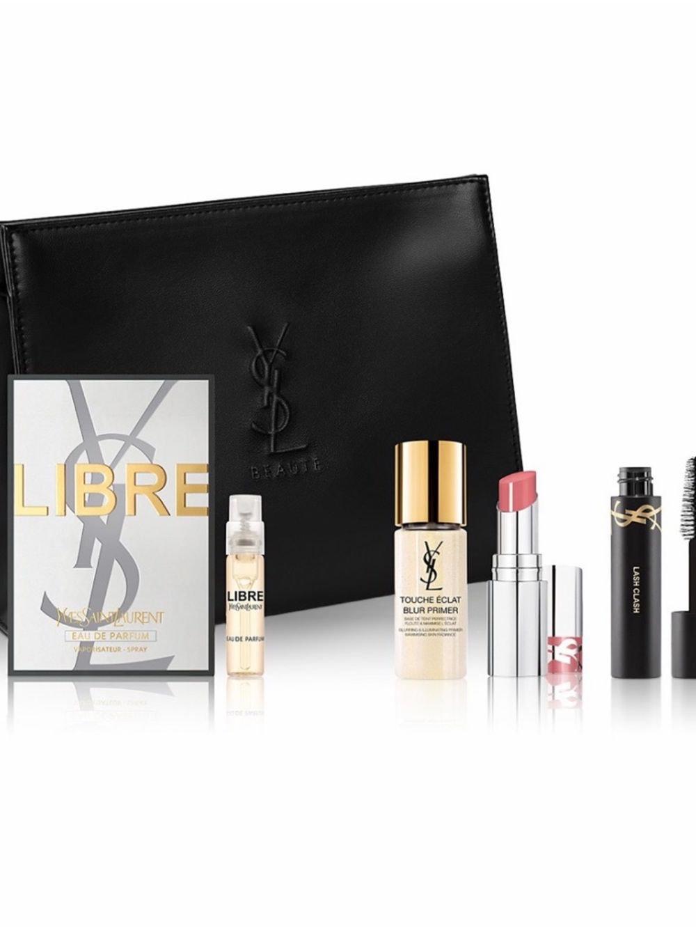 Yves Saint Laurent YSL set of cosmetic bag pouch mascara primer lipstick lip